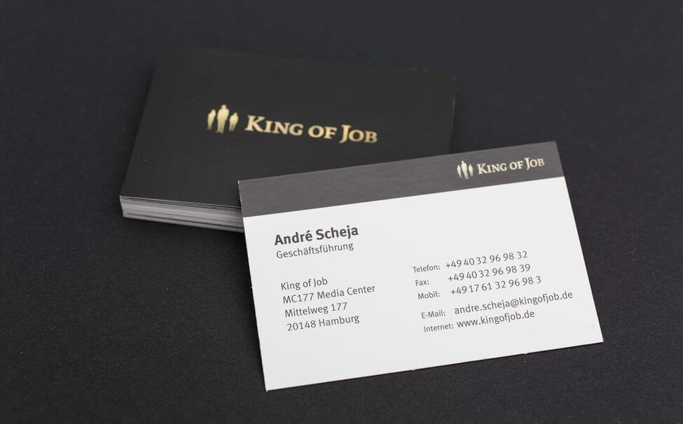 Konzeption und Gestaltung von Visitenkarten für das Personaldienstleistungsunternehmen King of Job
